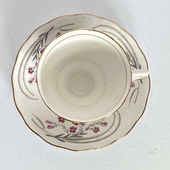 Mayfair England Pink Flower Footed Teacup Saucer Bone China No1932 Gold Trim - Picture 2 of 16